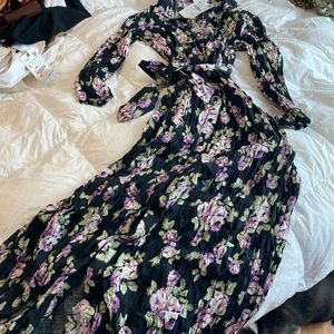 Zara Floral Button Up Belted Dress Medium NWT